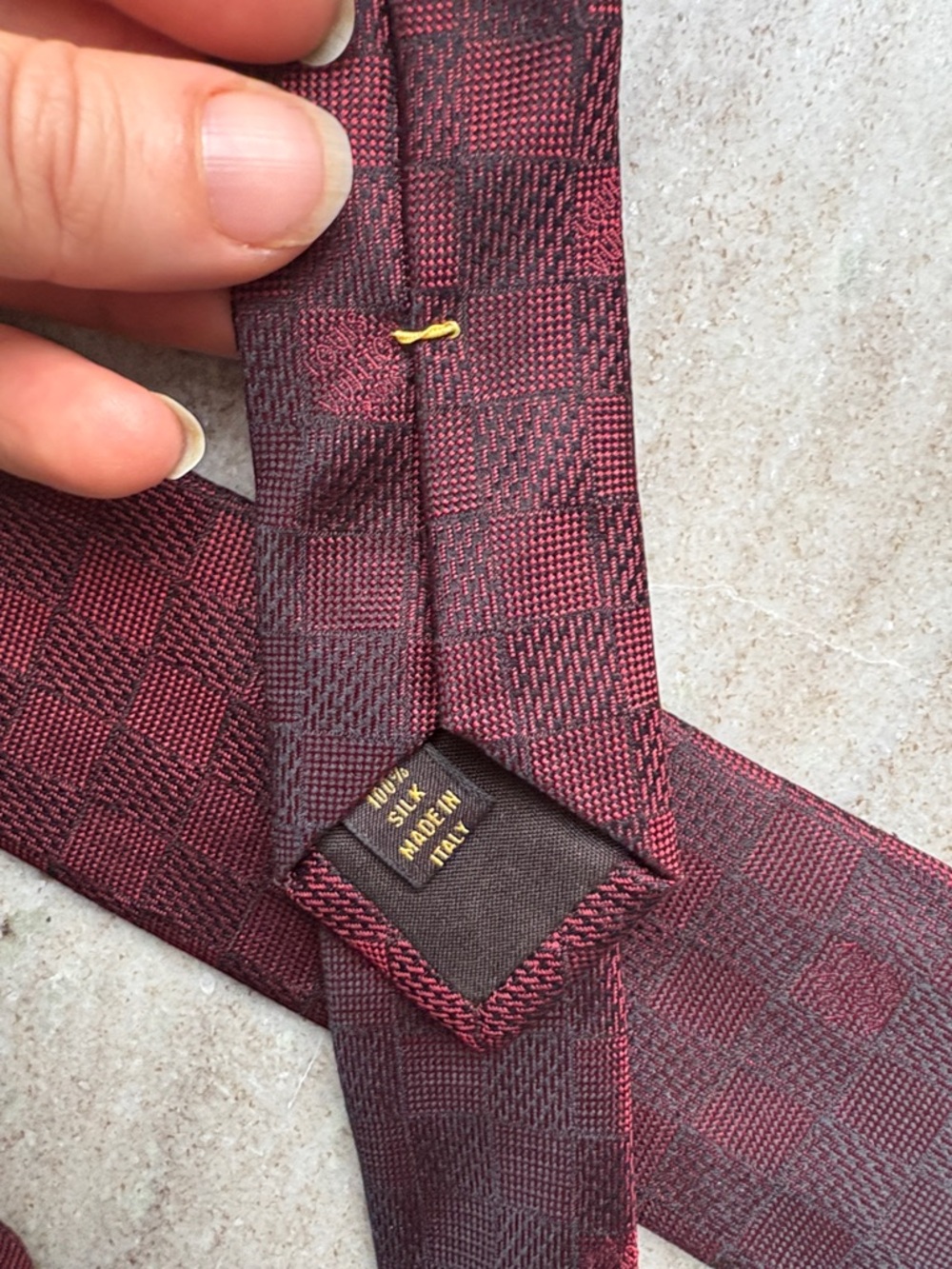 Louis Vuitton Damier Red Burgundy Checker Silk Tie - Picture 7 of 11